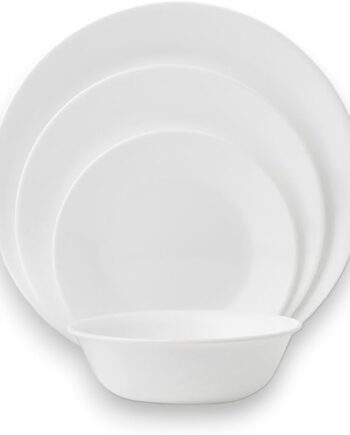 18-Piece Service for 6 Dinnerware Set, Triple Layer Glass and Chip Resistant, Lightweight Round Plates and Bowls Set, Winter Frost White