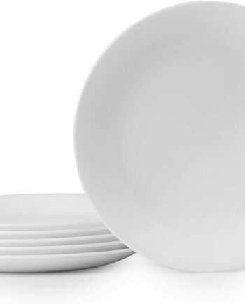 6-Piece Salad Plates Set, Triple Layer Glass and Chip Resistant, 8-1/2-Inch Lightweight Round Plates, Winter Frost White