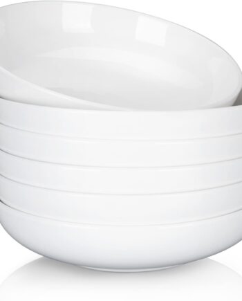 22 Ounce Porcelain  Bowls Set 6 Pack Premium Ceramic Large Capacity Plates for Salad and Soup, Serving Bowl, Microwave & Dishwasher Safe (White)