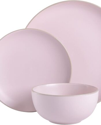 Round Stoneware Dinnerware Set, Service for 4 (12pcs), Pink