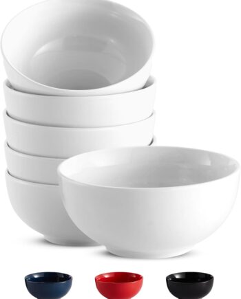 Cereal Bowl, Bowl Set, Ceramic Bowls, Set of 6, Soup Bowl, White Bowl, Microwave, Dishwasher and Freezer Safe, Chip Resistant, for Pasta, Salad, Oatmeal, Deep Interior, 24  (White, 6 Inch)