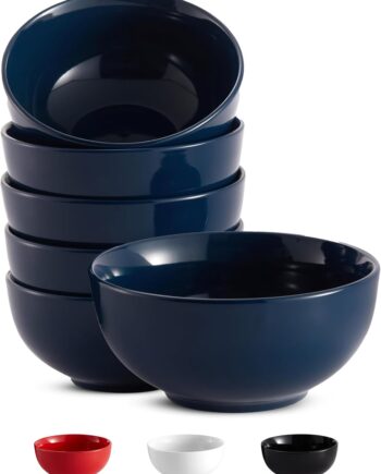 Cereal Bowl, Bowl Set, Ceramic Bowls, Set of 6, Soup Bowl, White Bowl, Microwave, Dishwasher and Freezer Safe, Chip Resistant, for Pasta, Salad, Oatmeal, Deep Interior, 24  (Navy, 6 Inch)