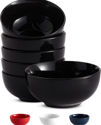 Cereal Bowl, Bowl Set, Ceramic Bowls, Set of 6, Soup Bowl, White Bowl, Microwave, Dishwasher and Freezer Safe, Chip Resistant, for Pasta, Salad, Oatmeal, Deep Interior, 24  (Black, 6 Inch)