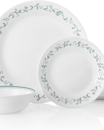 18-Piece Service for 6 Dinnerware Set, Triple Layer Glass and Chip Resistant, Lightweight Round Plates and Bowls Set, Country Cottage