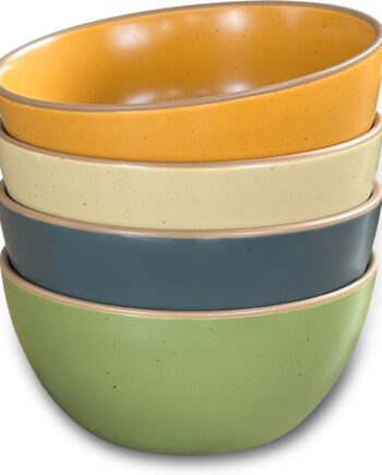 Ceramic Artisan Matte Bowls For Kitchen 28 - Bowl Set of 4 - For Cereal, Salad, Pasta, Soup, Dessert etc - Dishwasher, Microwave, and Oven Safe - For Breakfast, Lunch and Dinner -  Colors