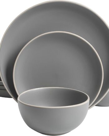 12-Piece Dinnerware Set Service for 4, Grey Matte -