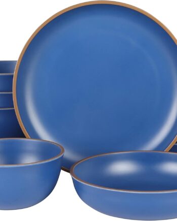 12 Piece Double Bowl  Plastic Dinnerware Set - Matte Blue