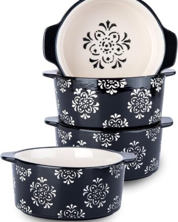 Soup Bowls with Handles Soup Crocks Ceramic Soup Mug, 4pcs Onion Soup Crocks Oven Safe, Nonstick Soup Mugs for kitchen, 21 Ounces, Soup Bowls Set