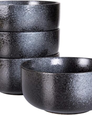 Soup Bowls - 36 Ounce Ceramic Bowl Set, Kitchen Bowls for Large Cereal, Noodle, Soup, Breakfast, Microwave and Dishwasher Safe, [Set of 4], Black and Grey
